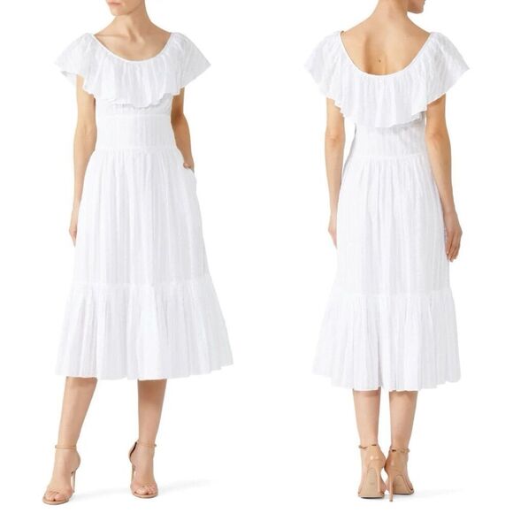 TORY BURCH Midi Dress Women 6 White Striped Seersucker 100% Cotton - Picture 1 of 16